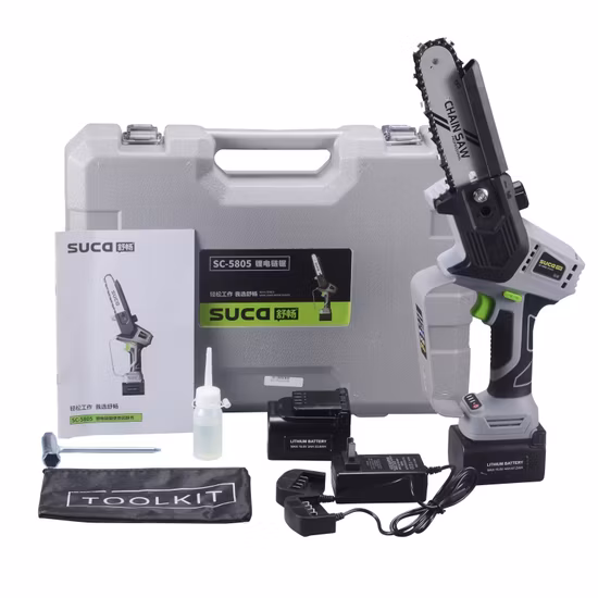 고품질 5 인치 휴대용 전기 리튬 배터리 구동 체인 톱 미니 폴 톱 목재 절단을위한 무선 전기 톱